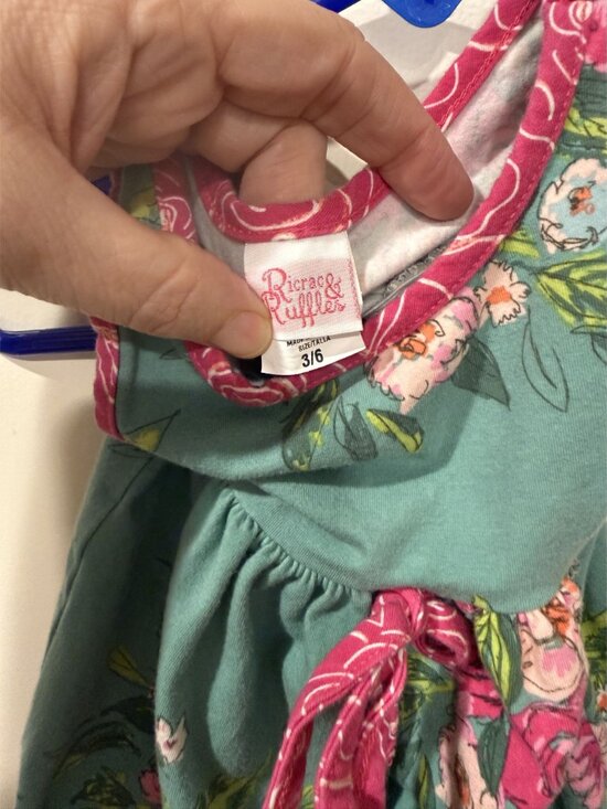 Floral Baby Girl Romper By Ricrac & Ruffles Size 3-6M Green & Pink Sleeveless Co - Picture 4 of 4